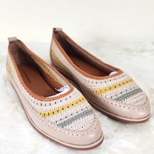 Lucky Brand Wylly Beige, Brown, Gold, & Green Crochet Stitch Ballet Flats